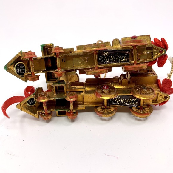Lot 2 Vtg Koestel Golden Jeweled Train Engine Christmas Ornament W Germany Flaws - Picture 8 of 9